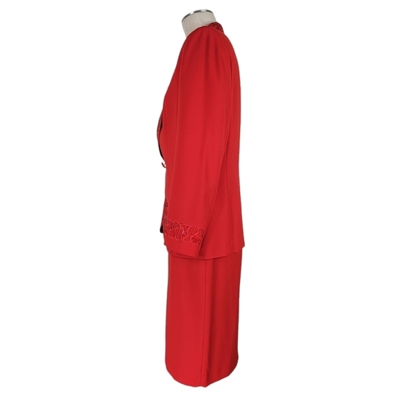 John Meyer Skirt Suit Women Size 8 Double Breasted Beaded Sequins Pockets Red - Picture 2 of 10